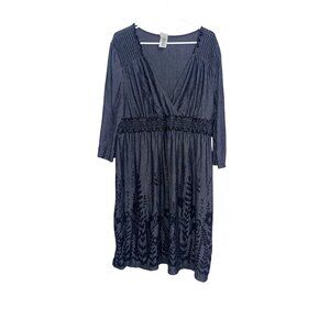 Just My Size Gray Empire Waist Floral Print Knit Dress 2X 3/4 Sleeve Polyester